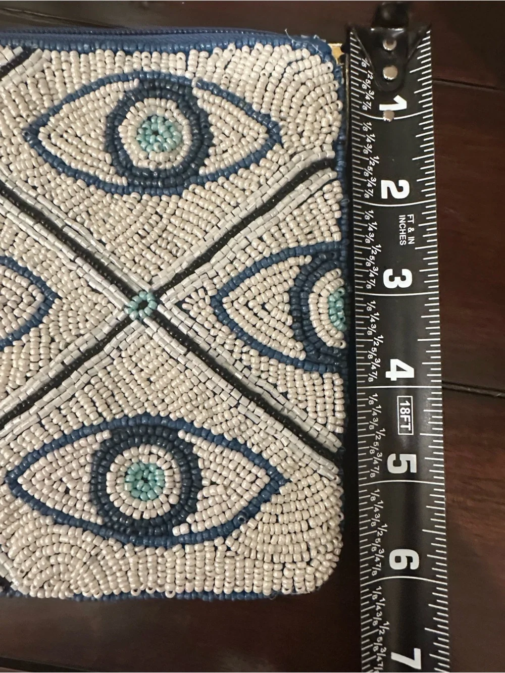 House of Harlow 1960 Blue and White Beaded Eye Motif Wristlet